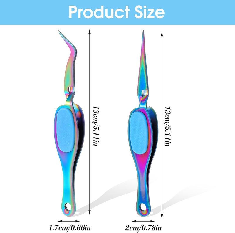 Jeffdad 2 Pcs Reverse Tweezers, Precision Craft Tweezers Crossing Lock Tweezers Fine Tip Grip Reverse Curved Bent Straight Tweezers for Crafting, Jewelry, Laboratory Work (Titanium, Blue) - Image 2